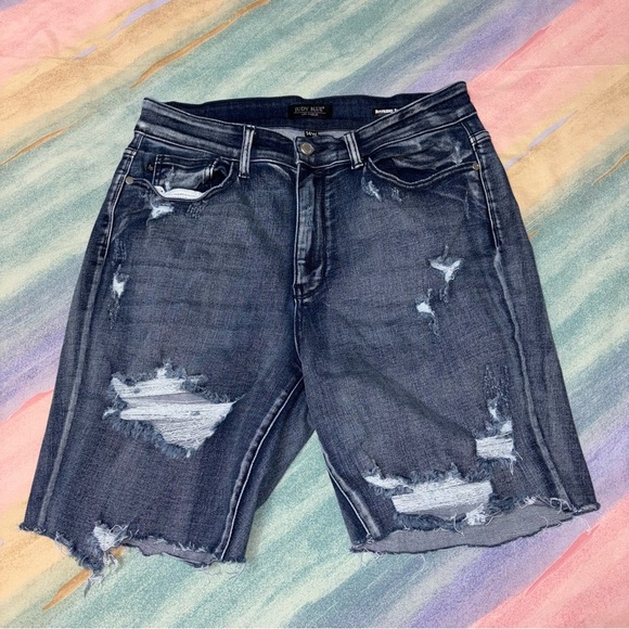 Judy Blue Los Angeles Blue Denim High Rise Distressed Shorts Women’s size 14W - Picture 1 of 6